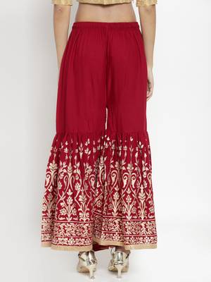 Maroon printed rayon palazzo-pants 4