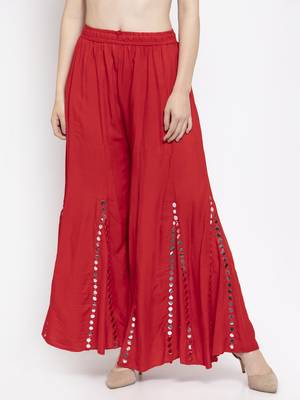 Red plain rayon palazzo-pants 1