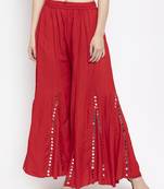 Red plain rayon palazzo-pants