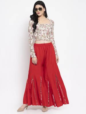Red plain rayon palazzo-pants 2