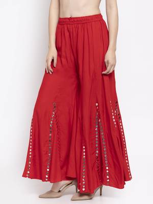 Red plain rayon palazzo-pants 3