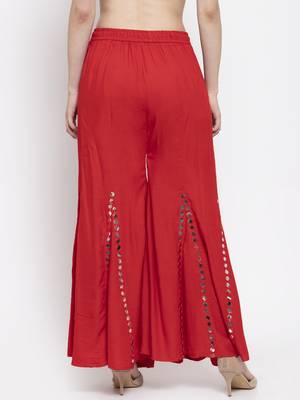 Red plain rayon palazzo-pants 4