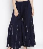 Navy-blue plain rayon palazzo-pants
