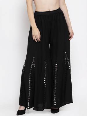 Black plain rayon palazzo-pants 1