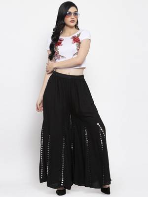 Black plain rayon palazzo-pants 2