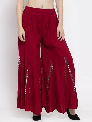 Maroon plain rayon palazzo-pants 1