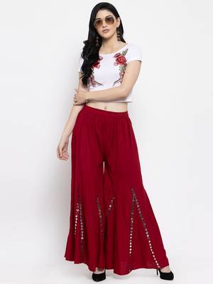 Maroon plain rayon palazzo-pants 2