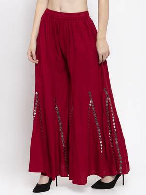 Maroon plain rayon palazzo-pants 3