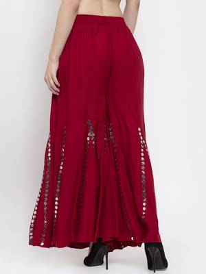 Maroon plain rayon palazzo-pants 4