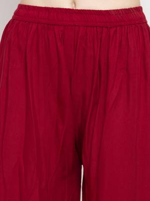 Maroon plain rayon palazzo-pants 5