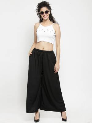 Black plain rayon palazzo-pants 2