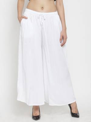 White plain rayon palazzo-pants 1