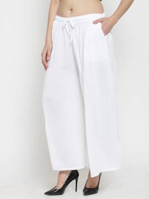 White plain rayon palazzo-pants 3