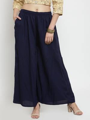Navy-blue plain rayon palazzo-pants 1