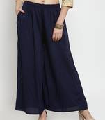 Navy-blue plain rayon palazzo-pants