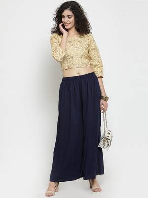 Navy-blue plain rayon palazzo-pants 2