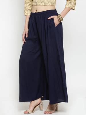 Navy-blue plain rayon palazzo-pants 3