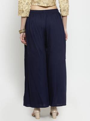 Navy-blue plain rayon palazzo-pants 4