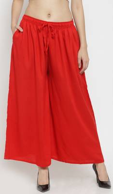 Red plain rayon palazzo-pants 1
