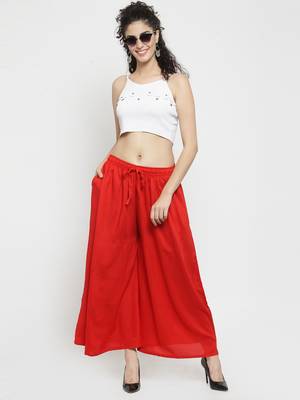 Red plain rayon palazzo-pants 2