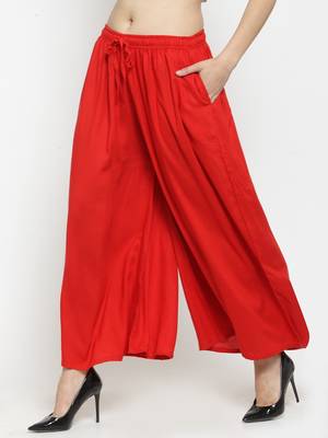 Red plain rayon palazzo-pants 3