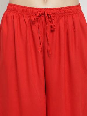 Red plain rayon palazzo-pants 5