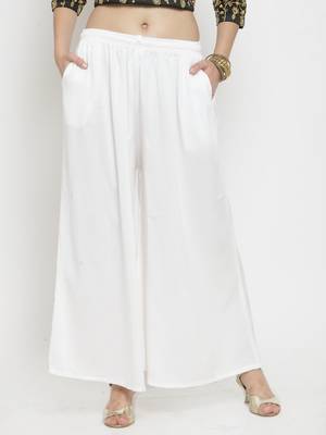 Off-white plain rayon palazzo-pants 1