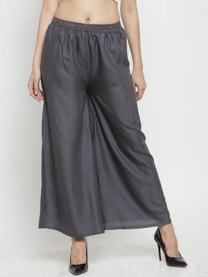 Grey plain rayon palazzo-pants 1