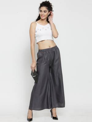 Grey plain rayon palazzo-pants 2