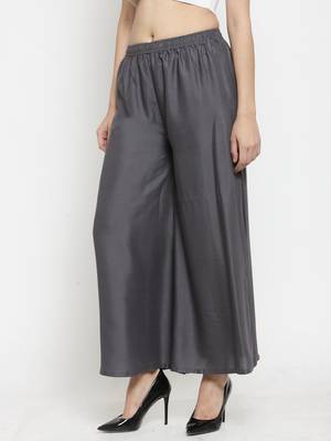 Grey plain rayon palazzo-pants 3