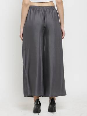 Grey plain rayon palazzo-pants 4
