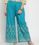Turquoise printed rayon palazzo-pants