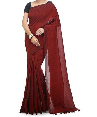 Merron Weaving Work Cotton Handloom Saree With blouse peice 1