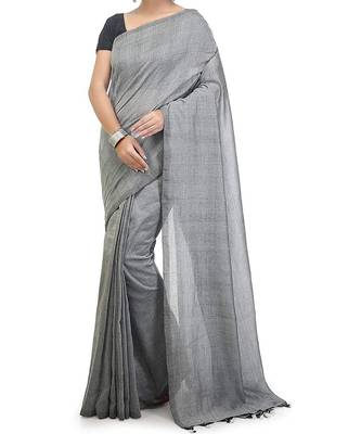 Silver Weaving Work Cotton Handloom Saree With blouse peice 1
