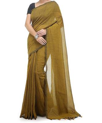 Yellow Weaving Work Cotton Handloom Saree With blouse peice 1