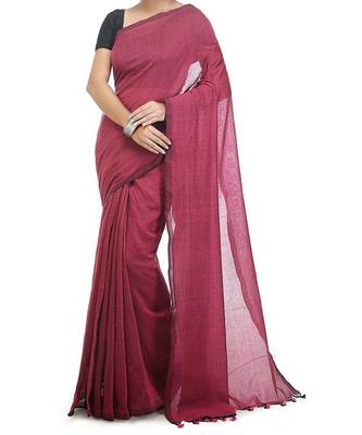 Pink Weaving Work Cotton Handloom Saree With blouse peice 1