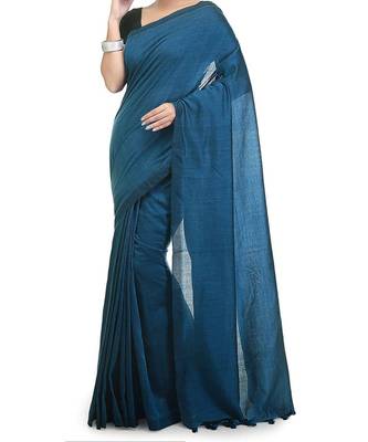 Blue Weaving Work Cotton Handloom Saree With blouse peice 1