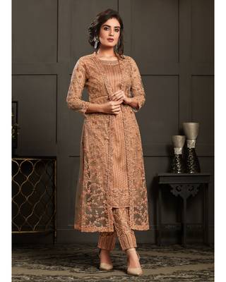 Peach embroidered net salwar 1
