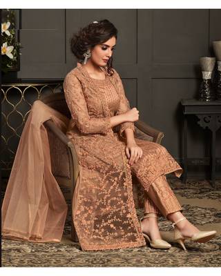 Peach embroidered net salwar 2