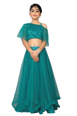 Kids Blue Silk With Net Lehenga Choli For Girls  1
