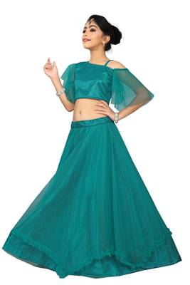 Kids Blue Silk With Net Lehenga Choli For Girls  2