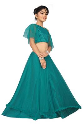 Kids Blue Silk With Net Lehenga Choli For Girls  3