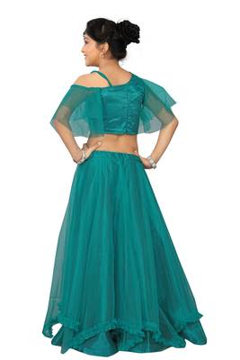 Kids Blue Silk With Net Lehenga Choli For Girls  4