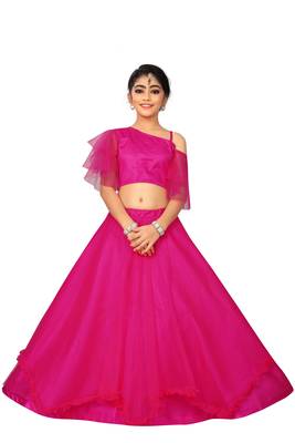 Kids Rani Pink Net With Silk Lehenga Choli 1
