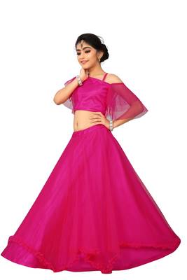 Kids Rani Pink Net With Silk Lehenga Choli 2
