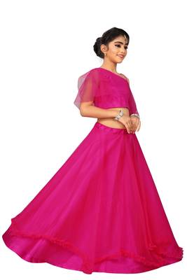 Kids Rani Pink Net With Silk Lehenga Choli 3