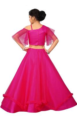 Kids Rani Pink Net With Silk Lehenga Choli 4