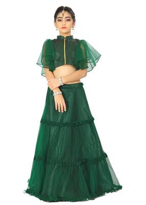 Kids Green Net With Satin Lehenga Choli For Girls  1