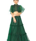 Kids Green Net With Satin Lehenga Choli For Girls 