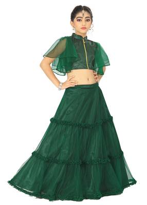 Kids Green Net With Satin Lehenga Choli For Girls  3